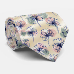 Cravate Motif floral à la ligne aquarelle