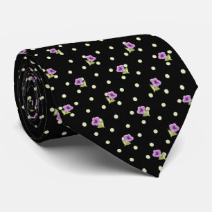 Cravate Motif floral à points jaunes verts violets élégant