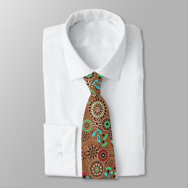 Cravate Motif floral abstrait folklorique ethnique marron  (Attaché)
