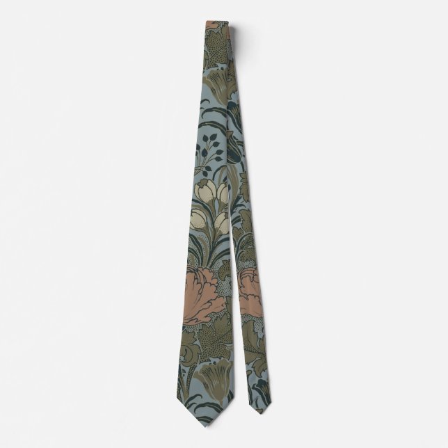 Cravate Motif floral antique victorien terre cuite sauge (Devant)