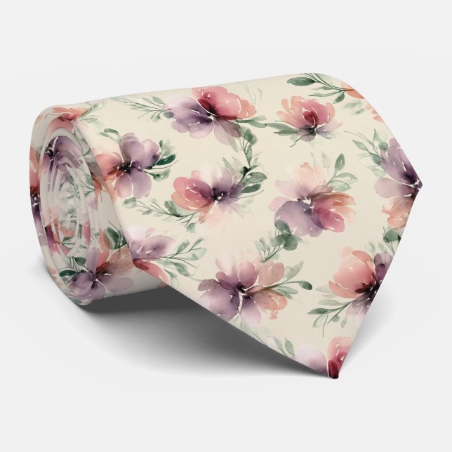 Cravate Motif floral aquarelle abstrait (Roulé)