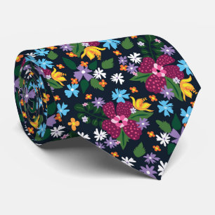 Cravate Motif floral aquarelle coloré noir rétro