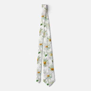 Cravate Motif floral aquarelle de pâquerettes
