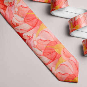 Cravate Motif floral aquarelle orange corail pour l'été