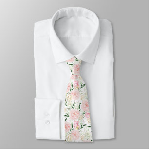 Cravate Motif floral aquarelle rose tendre et pivoine