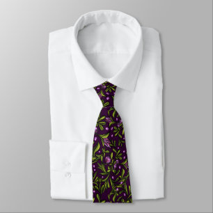 Cravate Motif floral artistique : fleurs violettes