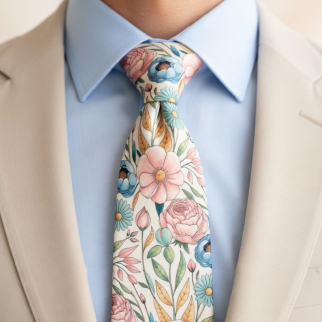 Cravate Motif floral au pastel doux (Créateur téléchargé)