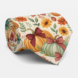 Cravate Motif floral automnal de citrouille cosy sans cout