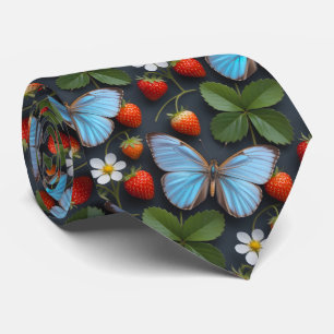 Cravate Motif floral avec papillons Morpho bleus
