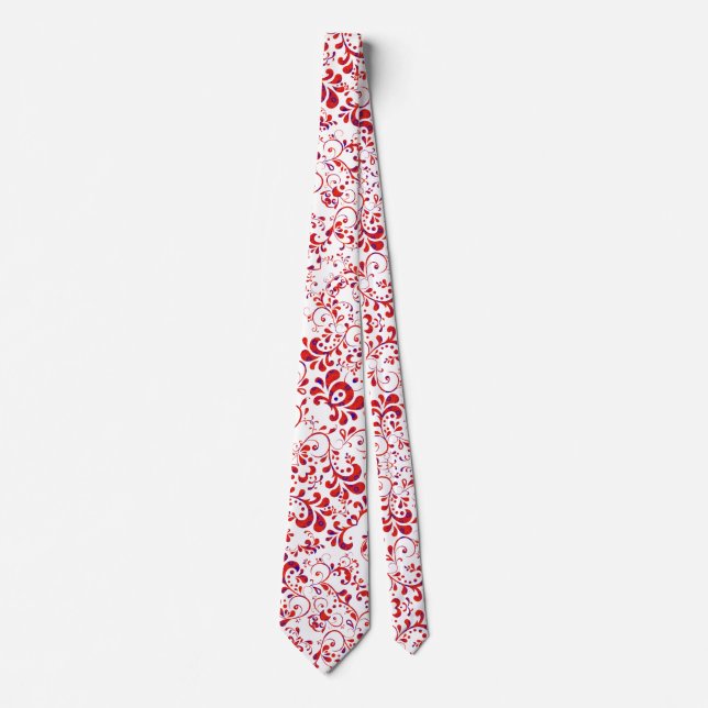 Cravate Motif floral blanc rouge mou (Devant)