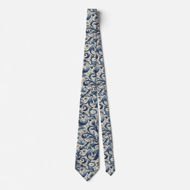 Cravate Motif floral bleu d'aquarelle moderne (Devant)