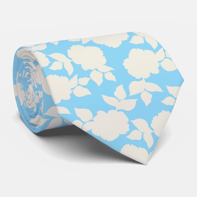 Cravate Motif floral bleu et blanc chic (Roulé)