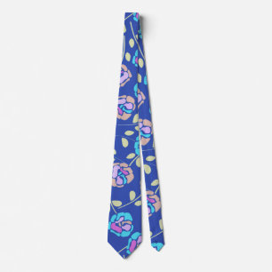 Cravate Motif floral bleu et violet