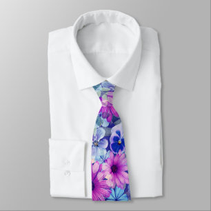 Cravate Motif Floral bleu magenta rose