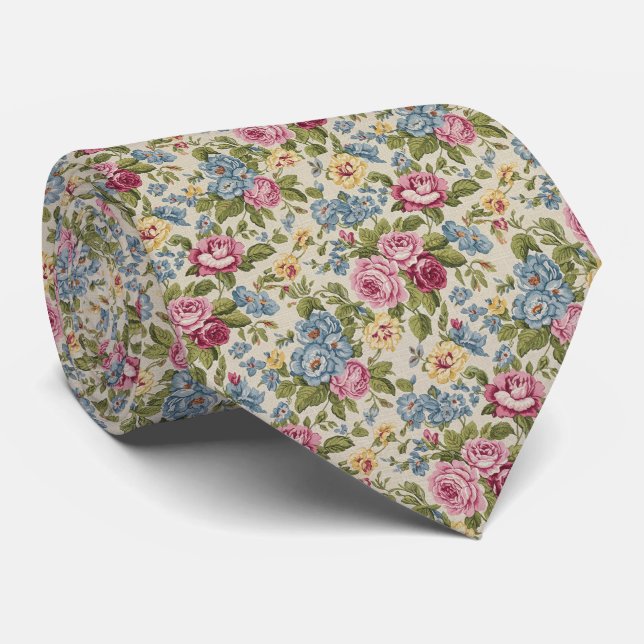 Cravate Motif floral chintz antique (Roulé)
