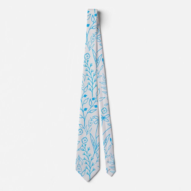 Cravate Motif floral classique mono ton bleu.A07 OfWhite (Devant)