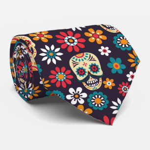 Cravate motif floral crâne multicolore