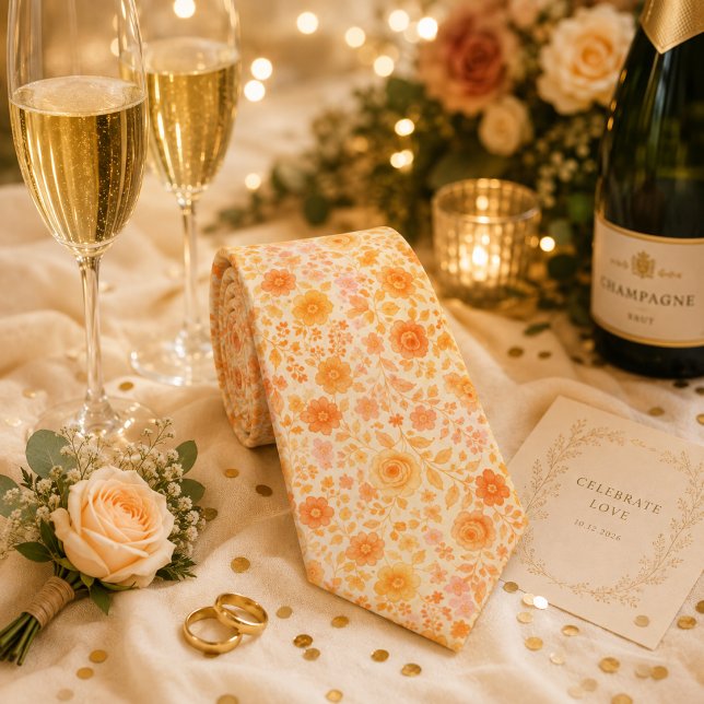 Cravate Motif floral crème et pêche (Créateur téléchargé)