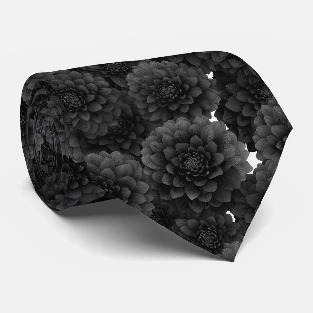 Cravate Motif floral Dahlia noir (Roulé)