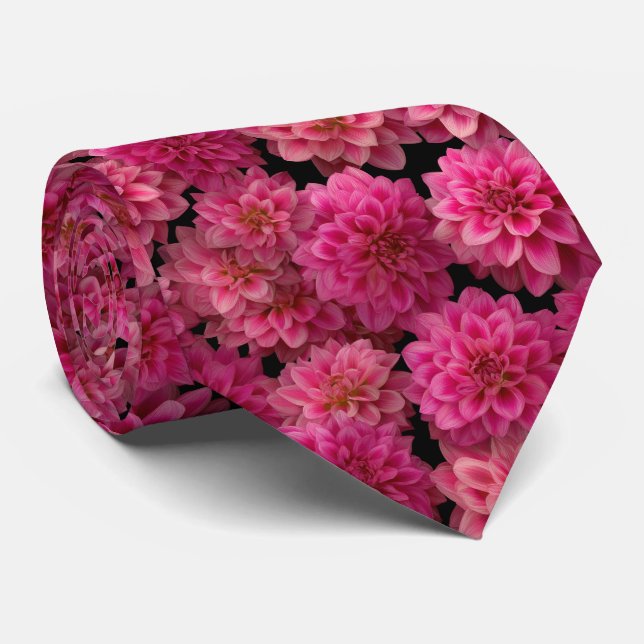 Cravate Motif floral Dahlia rose (Roulé)