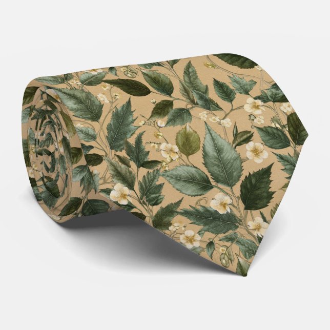 Cravate Motif floral de feuillage botanique (Roulé)