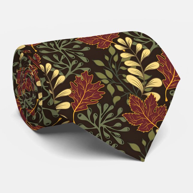 Cravate Motif floral de feuilles d'érable rouge foncé (Roulé)