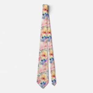 Cravate Motif floral de fleurs pastel colorées abstraites