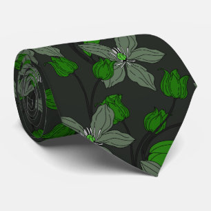 Cravate Motif floral de fleurs vert rétro ethnique élégant