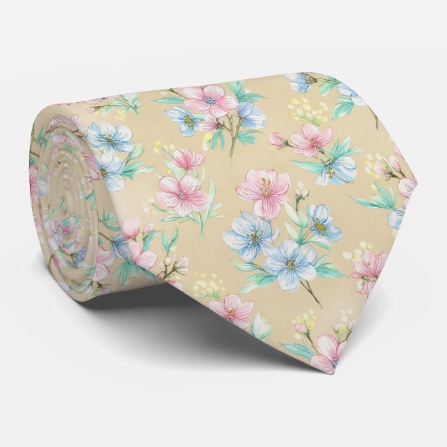 Cravate Motif floral de floraison printanière (Roulé)