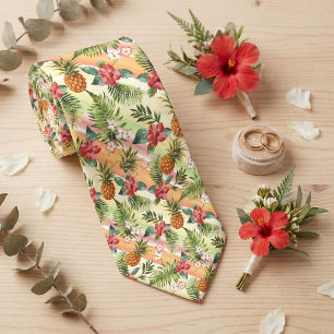 Cravate Motif floral de fruit d'ananas hawaïen tropical
