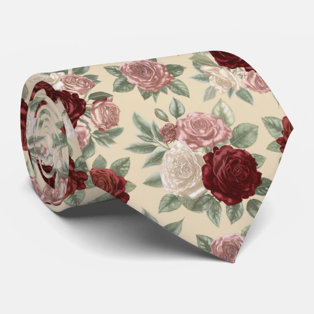 Cravate Motif floral de jardin de roses classique (Roulé)