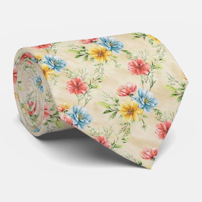 Cravate Motif floral de jardin d'été (Roulé)
