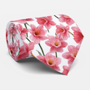 Cravate Motif floral de jonquille rose