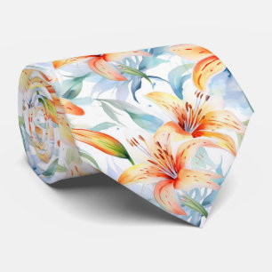 Cravate Motif floral de lys à l'aquarelle