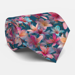 Cravate Motif floral de lys multicolore vibrant