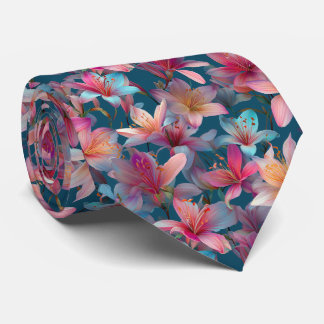 Cravate Motif floral de lys multicolore vibrant