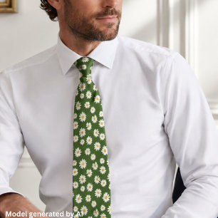 Cravate Motif floral de marguerite boho vert