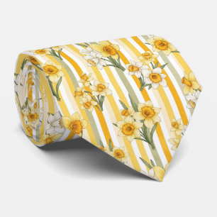 Cravate Motif floral de narcisse rayé