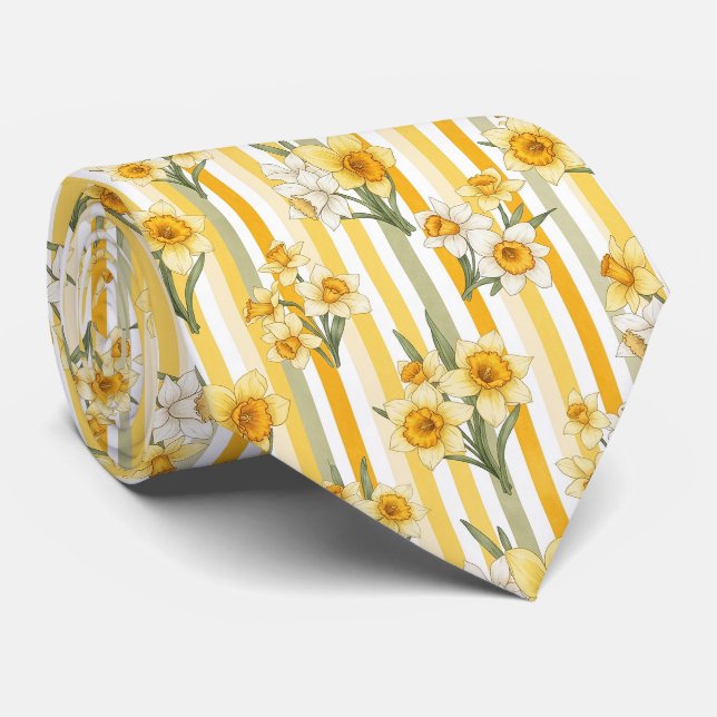 Cravate Motif floral de narcisse rayé (Roulé)