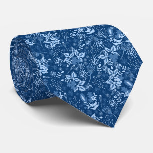Cravate Motif floral de Noël bleu