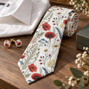 Cravate Motif floral de pavot à l'aquarelle