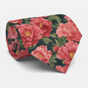 Cravate Motif floral de pivoine corail à l'aquarelle