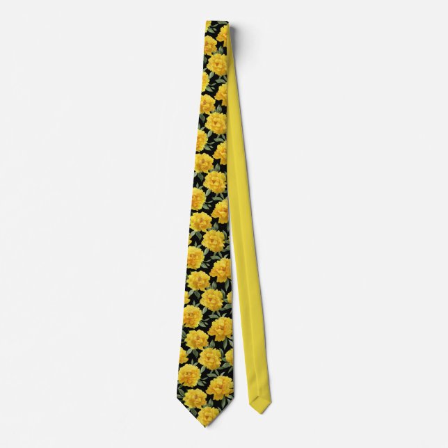 Cravate Motif floral de pivoine jaune (Devant)