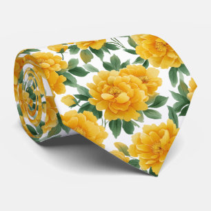 Cravate Motif floral de pivoine jaune aquarelle