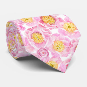 Cravate Motif floral de pivoine rose