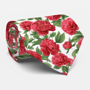 Cravate Motif floral de pivoine rouge aquarelle