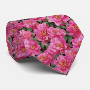 Cravate Motif floral de pivoines roses à l'aquarelle