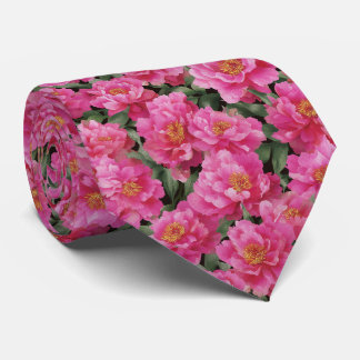 Cravate Motif floral de pivoines roses à l'aquarelle