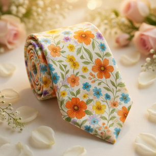 Cravate Motif floral de prairie printanière lumineuse