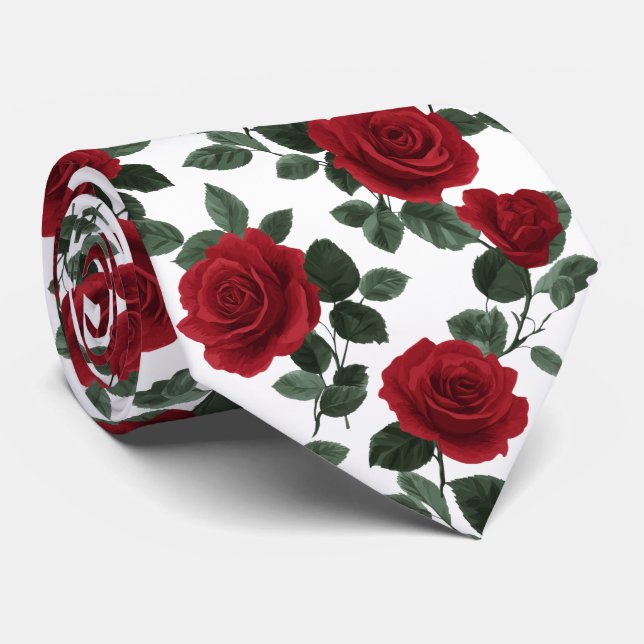 Cravate Motif floral de rose rouge (Roulé)